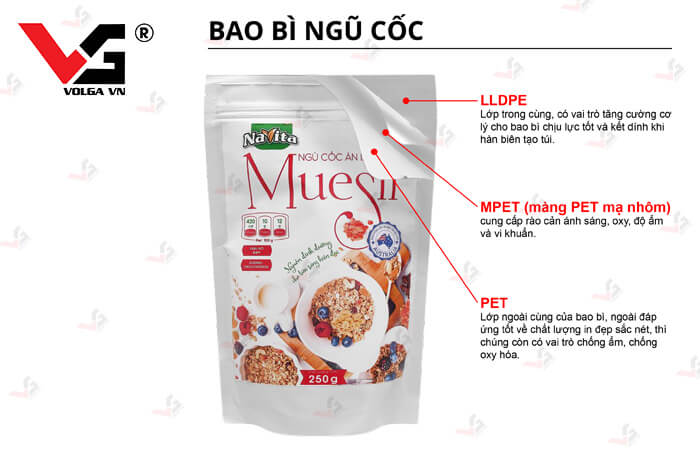 Bao bì ngũ cốc dinh dưỡng cấu trúc 3 lớp PET//MPET//PE