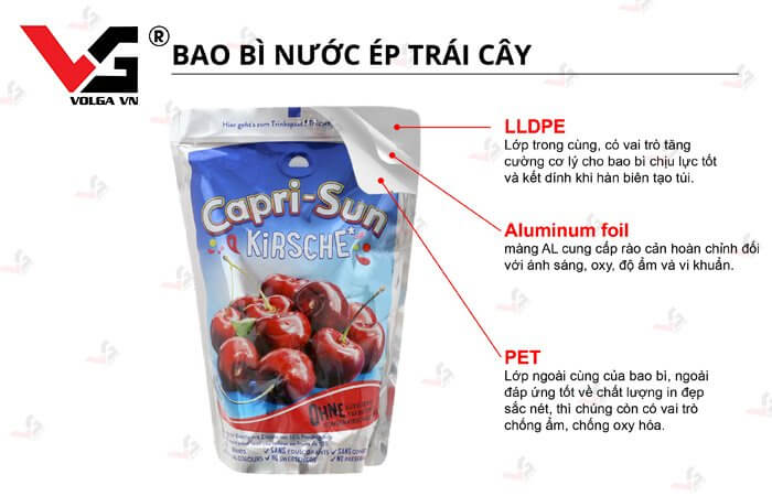 Túi đáy đứng đựng nước ép trái cây chất liệu 3 lớp PET//AL//LLDPE
