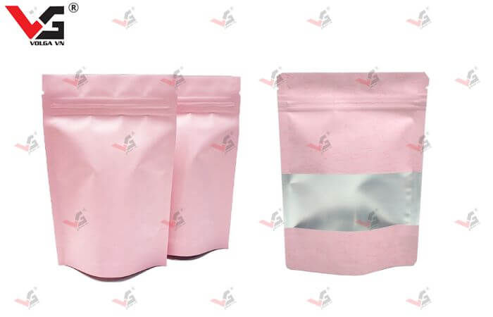 Túi bóp miệng nhựa zipper màu hồng